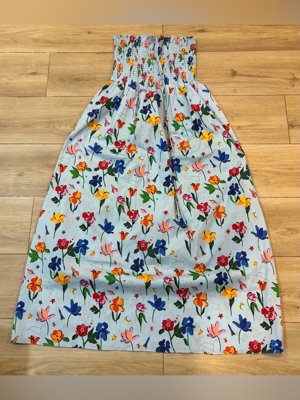 Hill House Lucy Nap Halter Dress Blue Floral Neck Smocked XS *Small Stain*